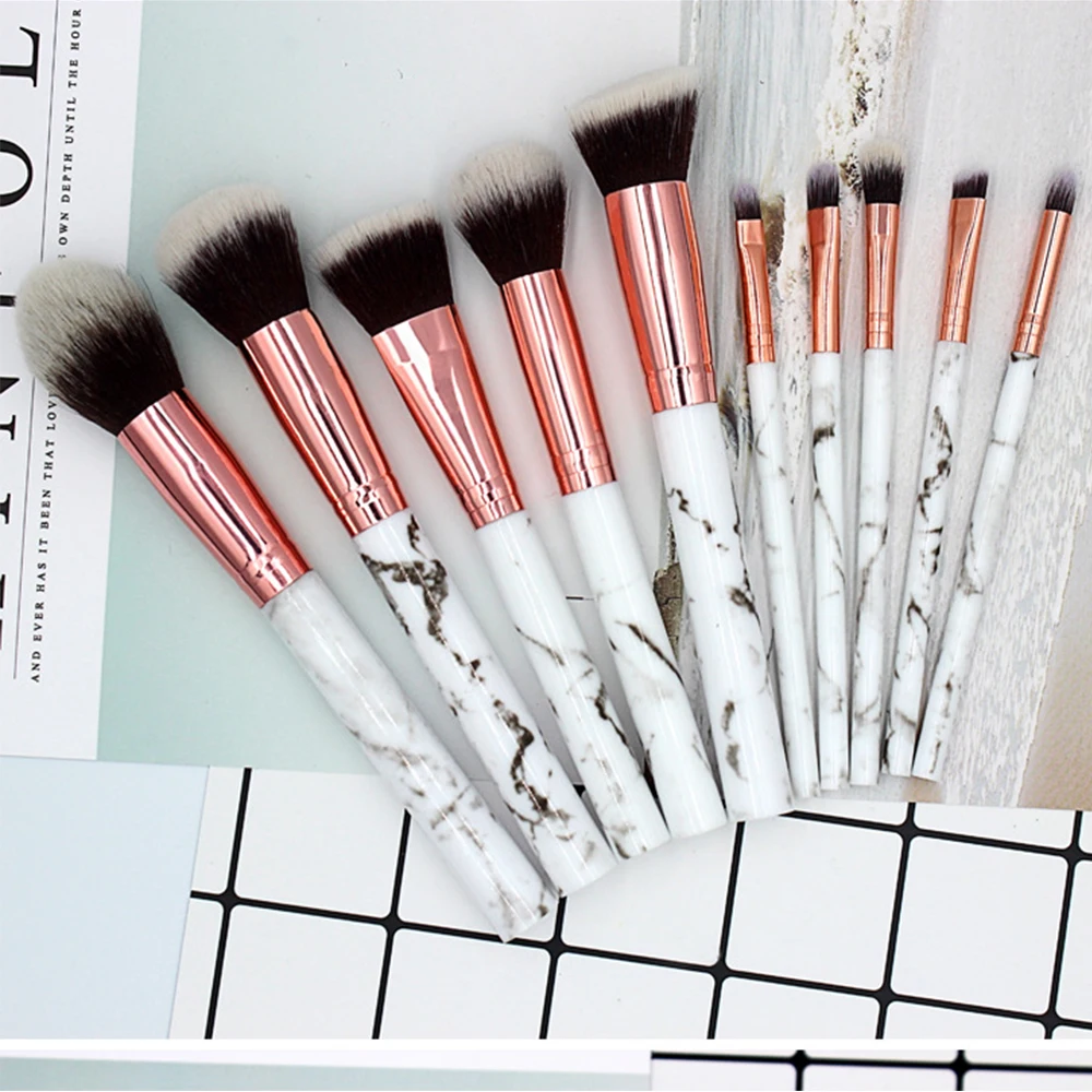 10pcs Marble Makeup Brush High Quality Cosmetic Make Up Brushes Low Moq Custom Logo Private Label Makeup Brush Set