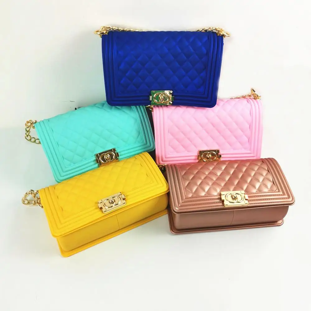 

2021 New Arrivals Women Solid Color Short Chain Handbags Jelly Purse And Handbags