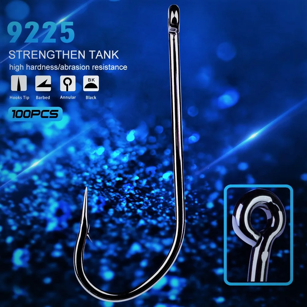 

Gorgons 9225 Long handle 100pcs/bag high carbon steel fishing hook barbed seawater hooks