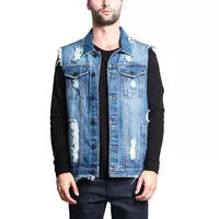 

Ripped Jean Jacket Men's Denim Vest Hip Hop Jeans Coats Waistcoat Men Cowboy Sleeveless Jackets Male Tank Plus Size Y12344