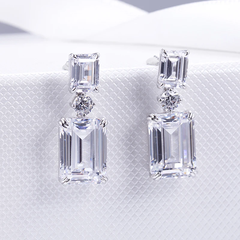 

Messi Jewelry 925 Silver High Carbon Diamond CZ White Octagon Cut Earrings