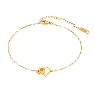 

Simple Design Adjustable Stainlesss Steel Heart Anklet For Women, Gold