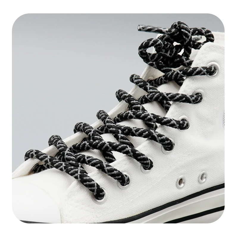 

Weiou Manufacture Brand New High Strength Round Polyester Black And Grey High Quality Reflective Shoelaces, Customized