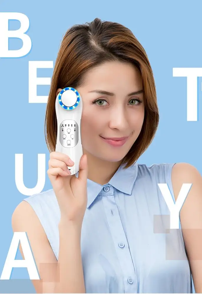 
6 in 1 Multi functional Facial Beauty Instrument RF EMS LED Color Light Skin Care Massager 