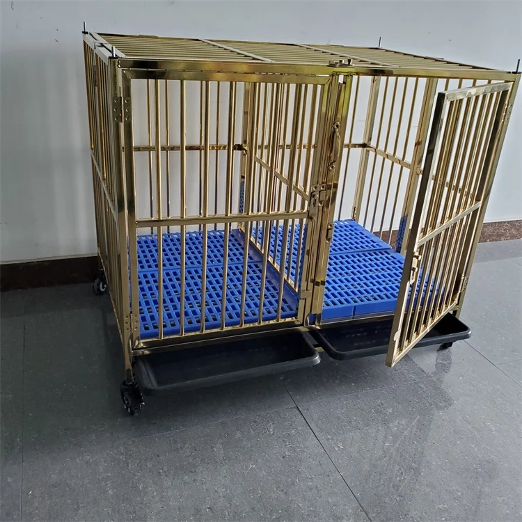 

Gold Stainless steel cage02-L big dog kennel cage crate animate 108X75X78=43"