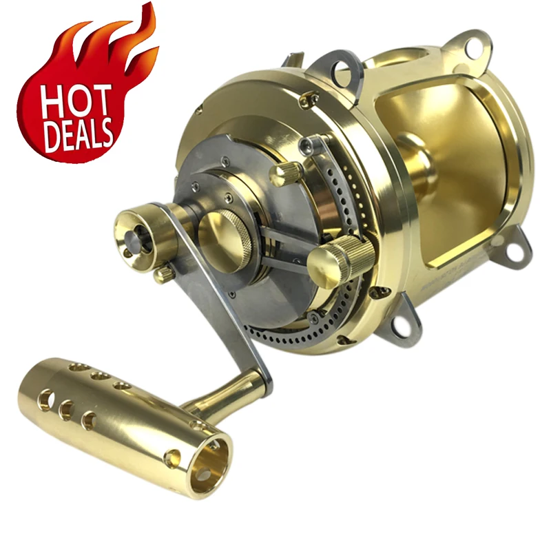 

Stock ocean fishing reel 2 speed alu machined 80w sea fishing rods and trolling reel, Gold