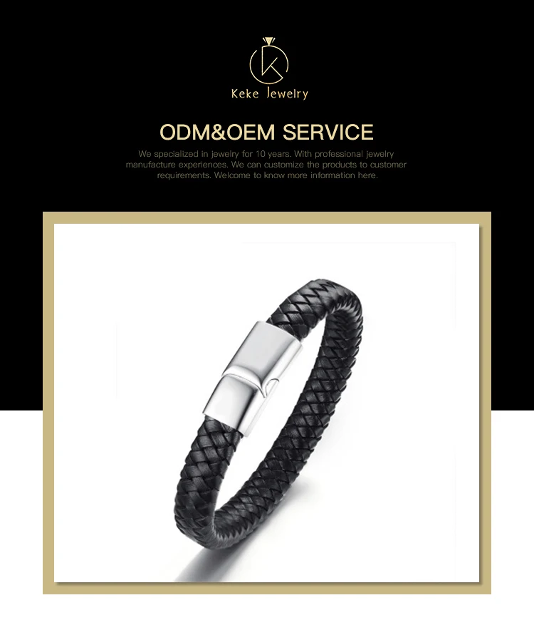 Stainless steel leather bracelet European and American fashion jewelry stainless steel magnet buckle bracelet bracelet men's bla