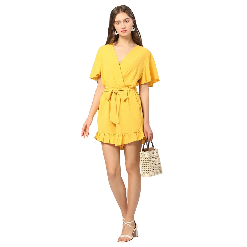 

CGYY Beach Bohemian Dress Ladies Short Sleeve Vestido Women V-neck One Piece Casual Boho Dress