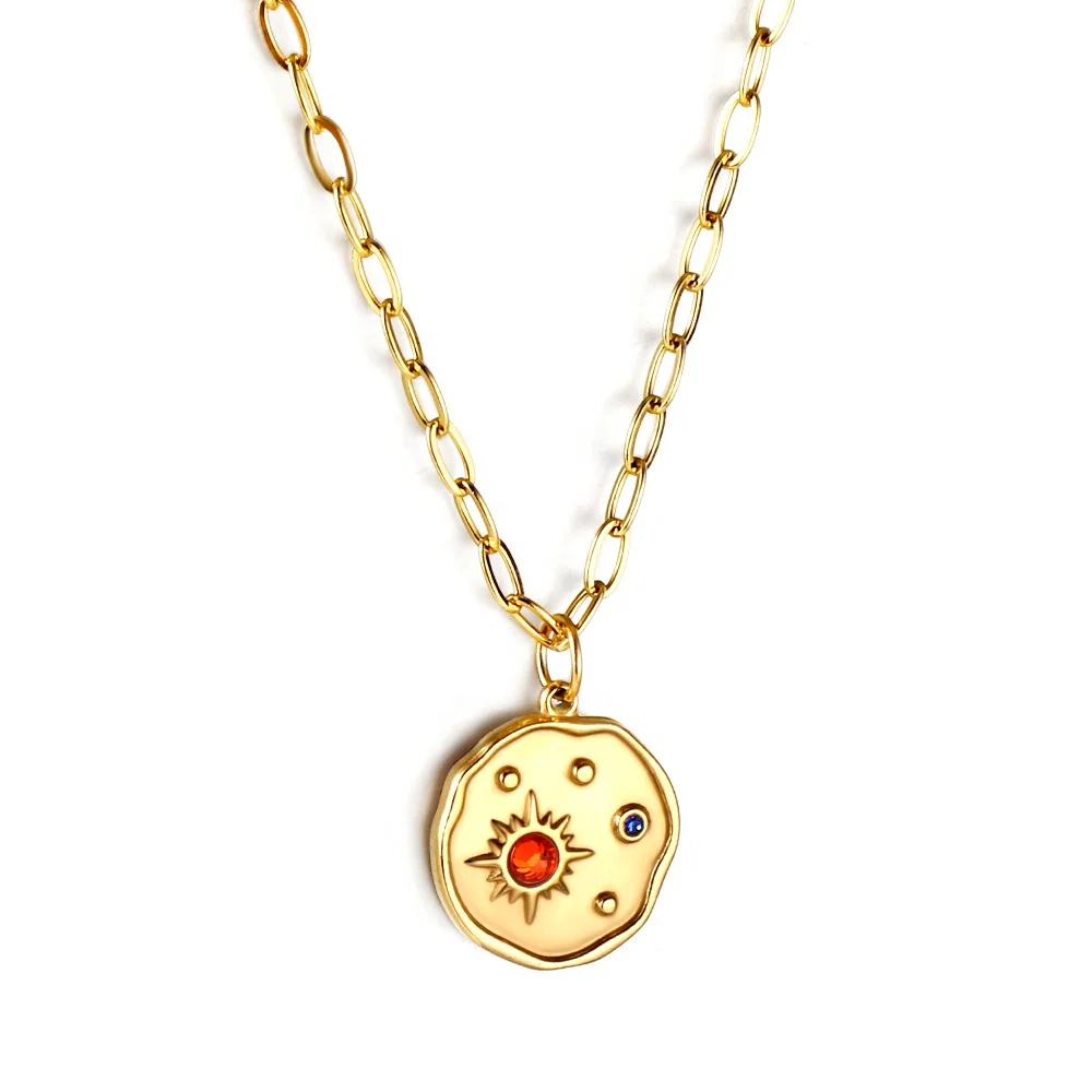 

personalized designs irregularity roundness Mixed drill 18K gold chain stainless steel necklace