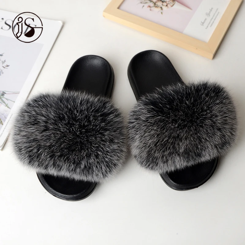 

2021 Hot Sales Fur Slippers Colorful Plush Fur Slippers Comfy Women Fox Furry Slippers Fur Slides for women, Picture