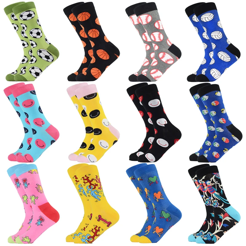 

Happy Men's Socks Harajuku Street Funny Socks Colorful Football basketball Volleyball Pattern Design Socks Wholesale, Picture