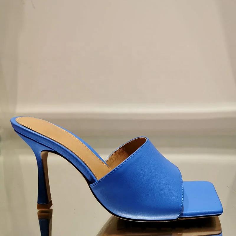 

Luxury fashion custom logo slide high heel shoes new arrivals women slipper sandals square 2020 ladies mules shoes