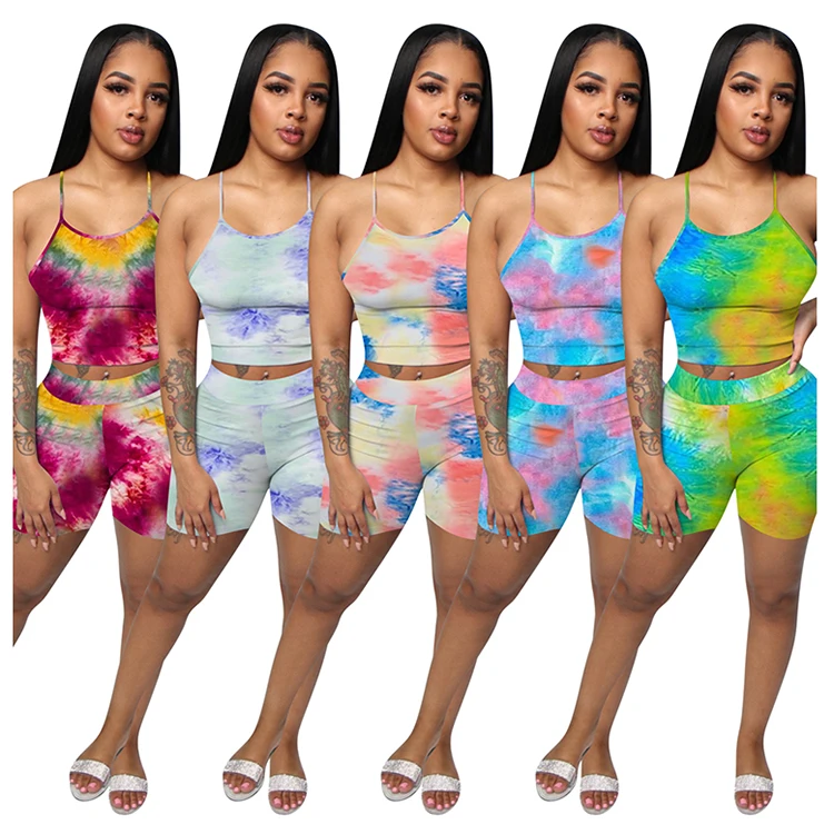 

LO-20071715 Summer strapless tie dye Two Piece Shorts Set 2 Pcs Track Suit Outfits Women Clothing For Women Two Piece