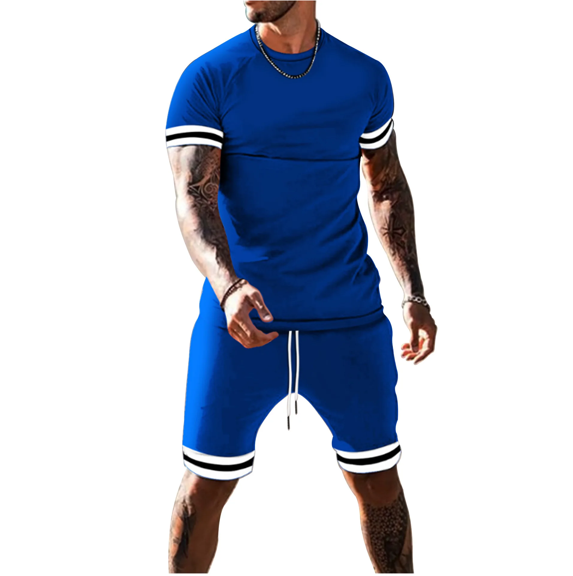 

Men'S Sets Summer Plus Size Sport Stitching Short Sleeved Shorts Joggers Suits Sports Leisure Slim Fit Custom Tracksuit Men Set, Customized color