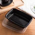 black disposable plastic meal lunch box and microwavable food takeaway lunch box