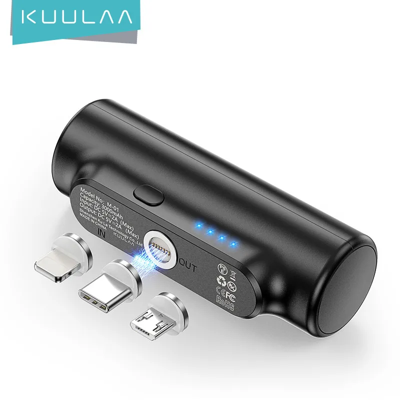 

Kuulaa Low Price Gift Small Long Run Led 3In1 Power Bank Mobile Charging Mini 3000mAH Portable Wireless Magnetic Power Bank
