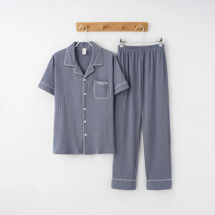 

Summer Cotton Men's sleepwear turn-down collar home wear night suit for men casual short sleeve two piece pajama sets