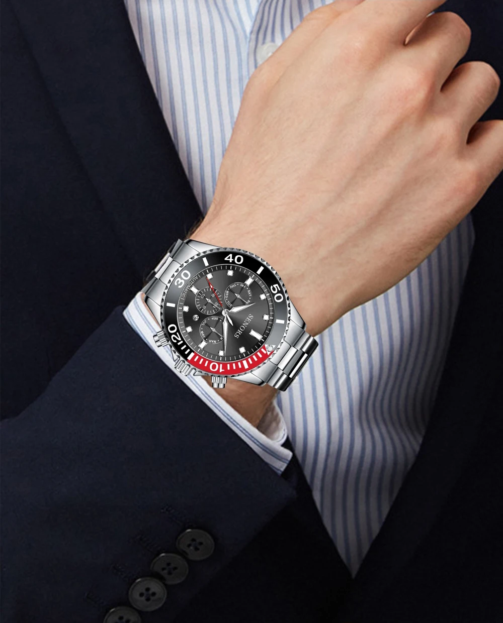 传感器style类男人不锈钢表壳背面机械豪华时尚黑色男士手表