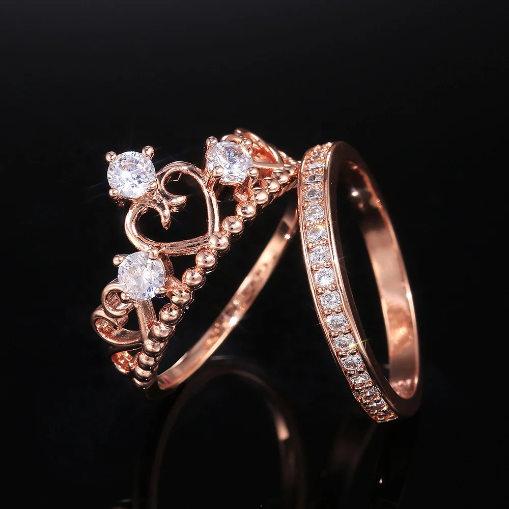 

Classic Crown Molding Rose Gold Color Wedding Rings For Women Zircon Stone Elegant Accessories