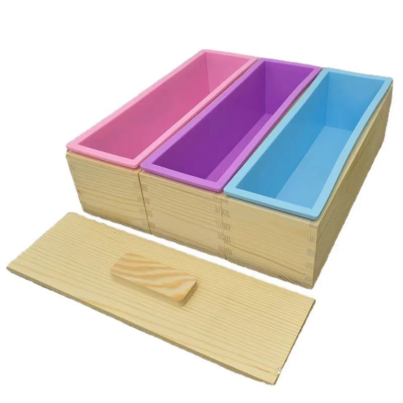 

FTY Wholesale 1200ml DIY Soap Candle Bread Mold Rectangular Loaf Soap Making Tool Wooden soap Mold With Silicone Liner