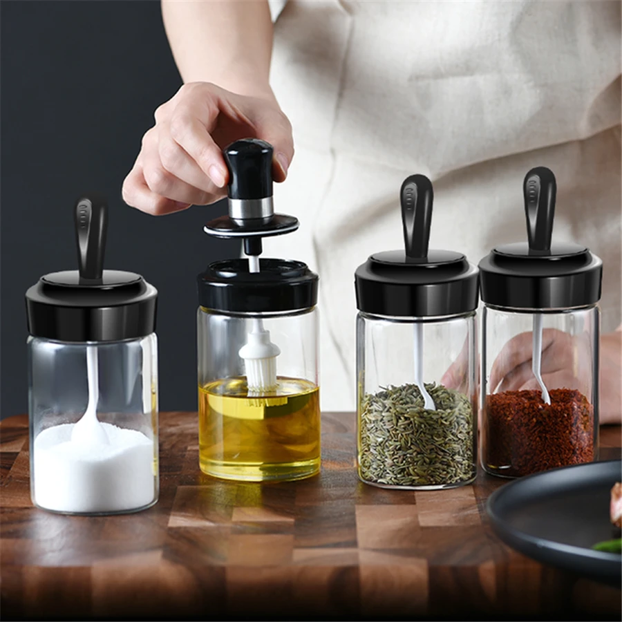 

Kitchen 250ml Spices Pepper Salt Spice Jar Sealed Condiment Seasoning Spice Jar With Spoon