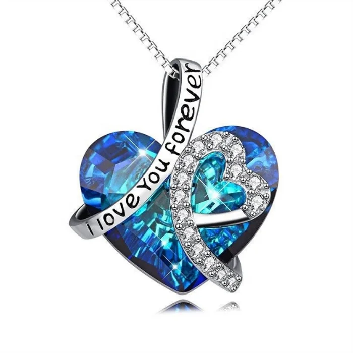 

New Arrival I Love You Forever Engraved Heart Necklace Dainty Fashion Crystal Necklace