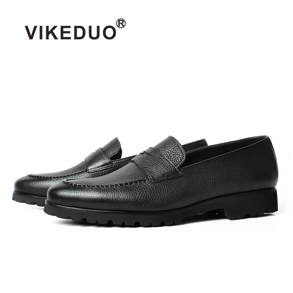 

Vikeduo Hand Made Footwear Designer Black Penny Loafer Deerskin Branded Luxury Genuine Leather Loafers Men Shoes