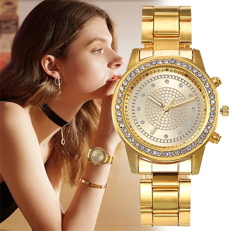 

Fashion Women's Quartz Watches Alloy Steel Band Diamond Dial Simple Wrist Watch Ladies Clock, Picture