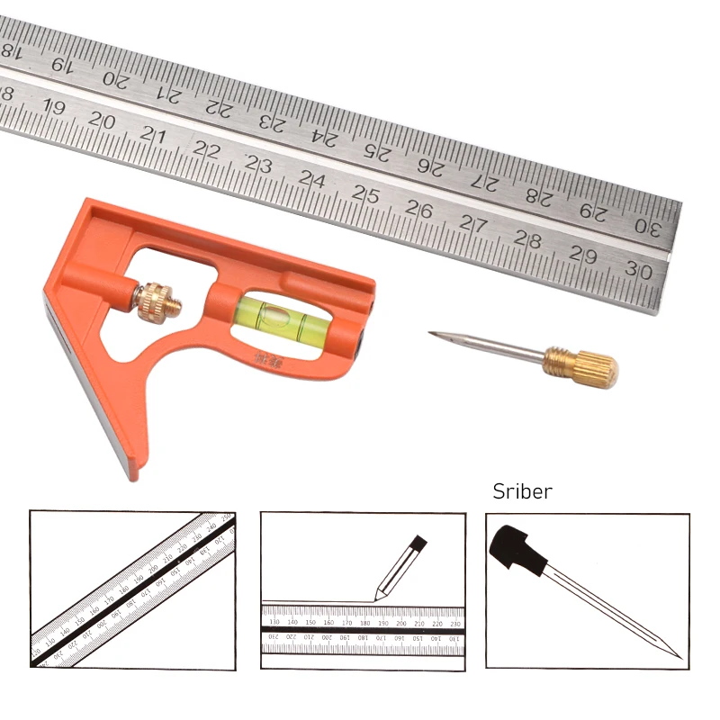 Combination Try Square Ruler 300mm Universal Angle Turner Stainless ...