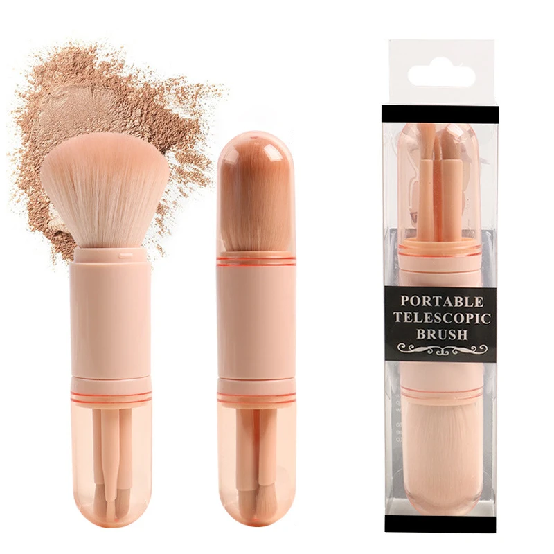 

Wholesale 4 in 1 mini retractable makeup Powder brush set Big Small eye shadow brush 4 in 1 travel high lights blending brushes