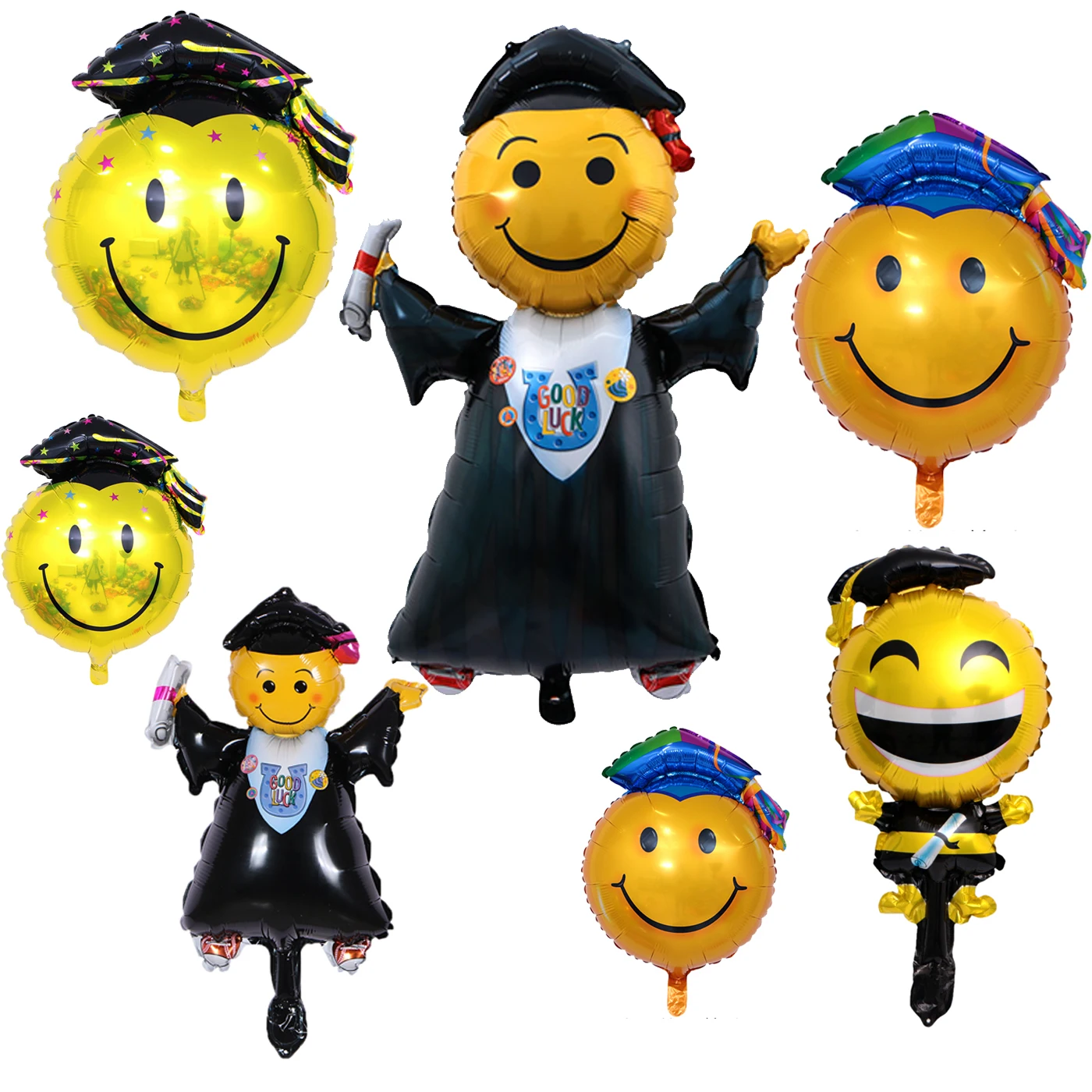 Graduate Smiling Face Foil Helium Balloons For Kids Birthday Decoration ...