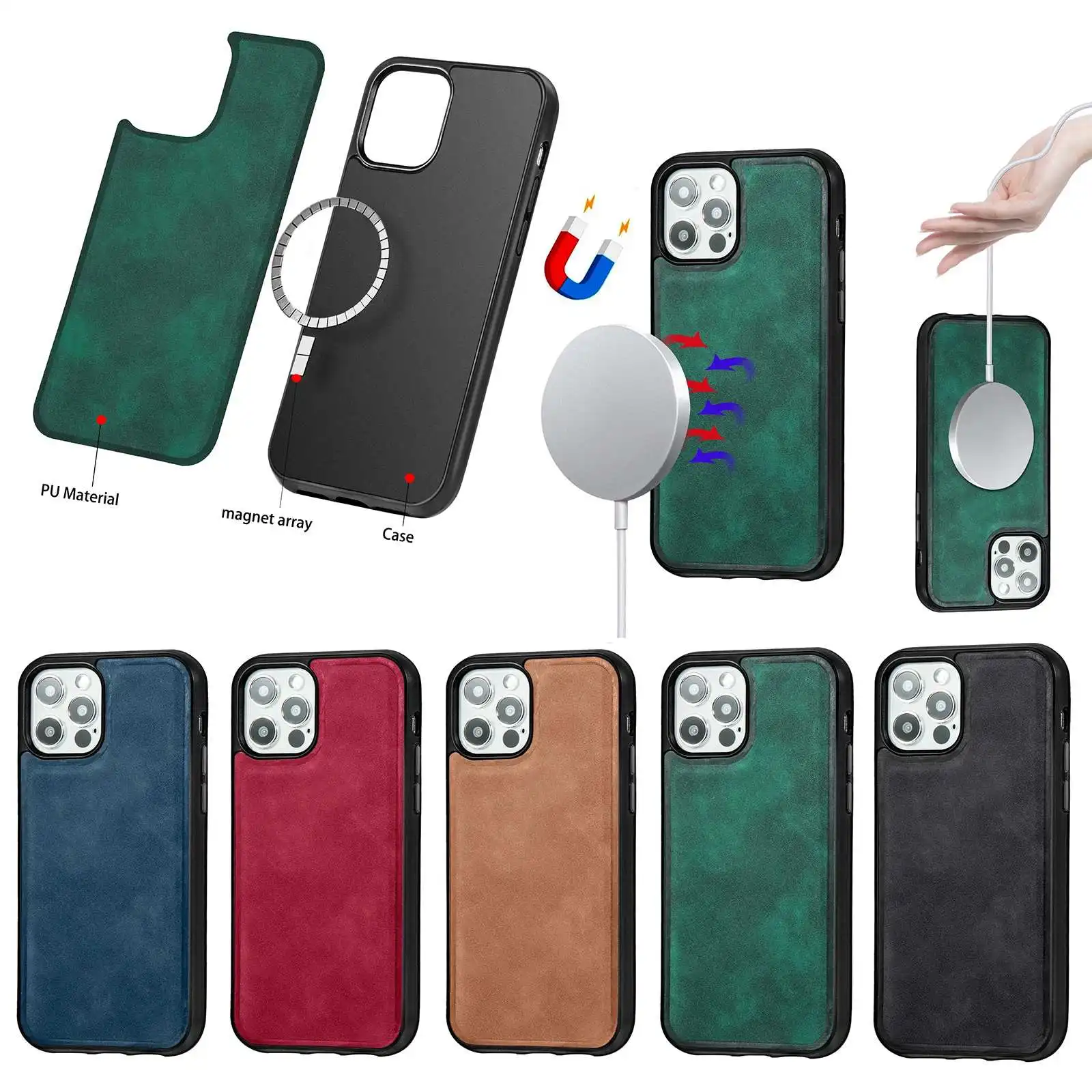 

Free sample genuine magnetic shockproof leather phone case for iphone 12 pro max mini, Multi