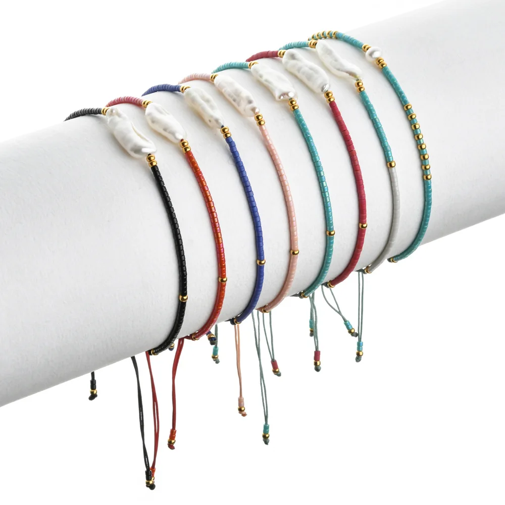 

New Irregular Natural Pearl Bracelet Simple Hand-Woven Seed Beads Adjustable Bracelet