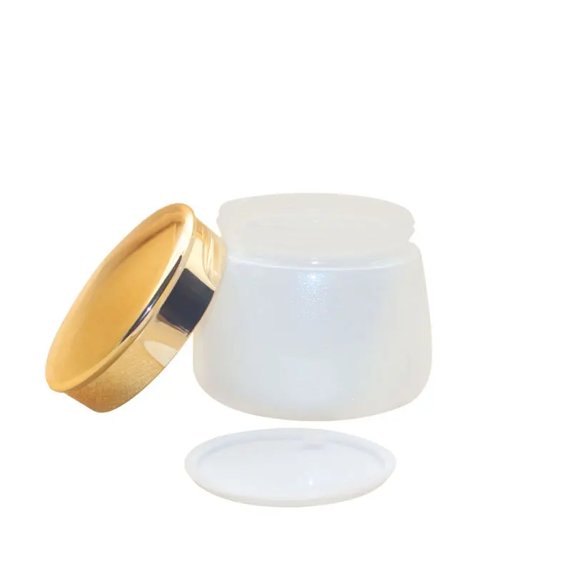

130g empty white glass jar packaging frosted mask cream jar for cosmetics with gold lid