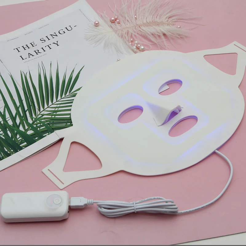 

skin care therapy led light mask red blue green light therapy led face mask silicone led beauty mask, White