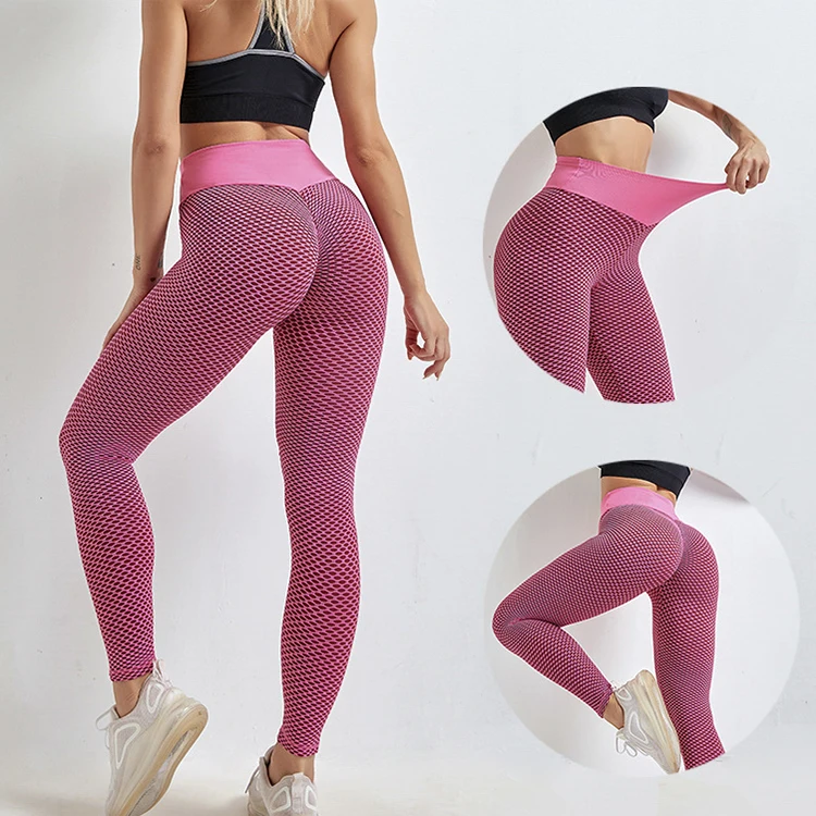 

High waisted woman honeycomb jacquard scrunch butt workout pants yoga leggings for women fitness