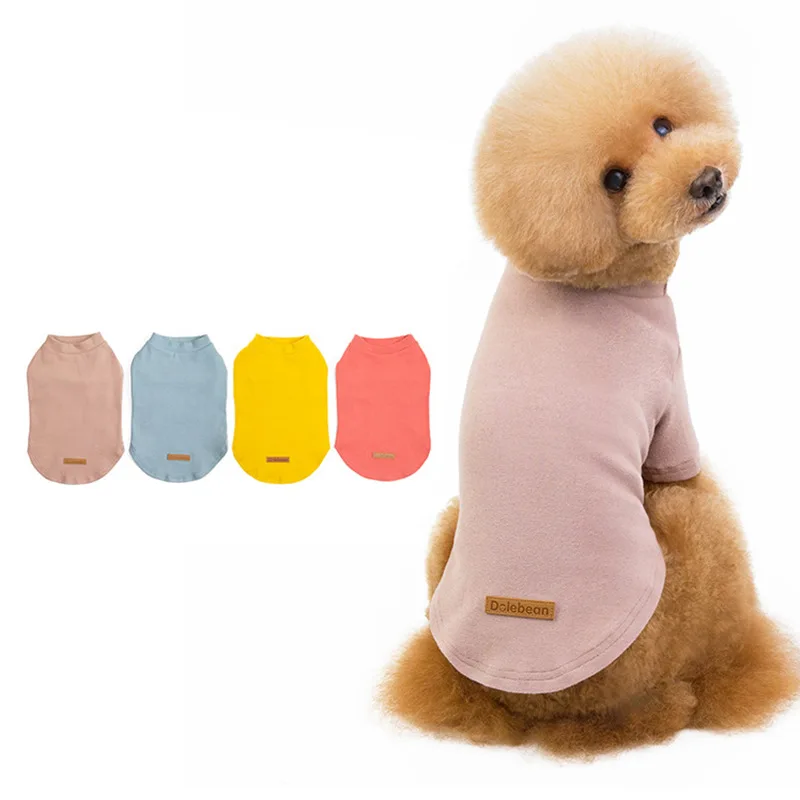 

Wholesale 2020 New Pet Clothes Dog Clothes Cotton Plain Color Dog T-shirt Teddy Bichon Puppy Clothing Pet T-shirt For Autumn, Blue pink red yellow