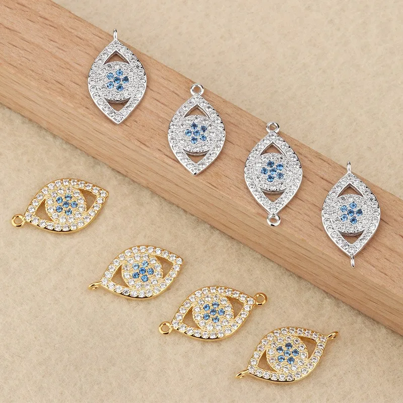 Vintage 925 Sterling Silver Zircon Evil Devil Eye Connectors Charms for Permanent Jewelry Making Accessories