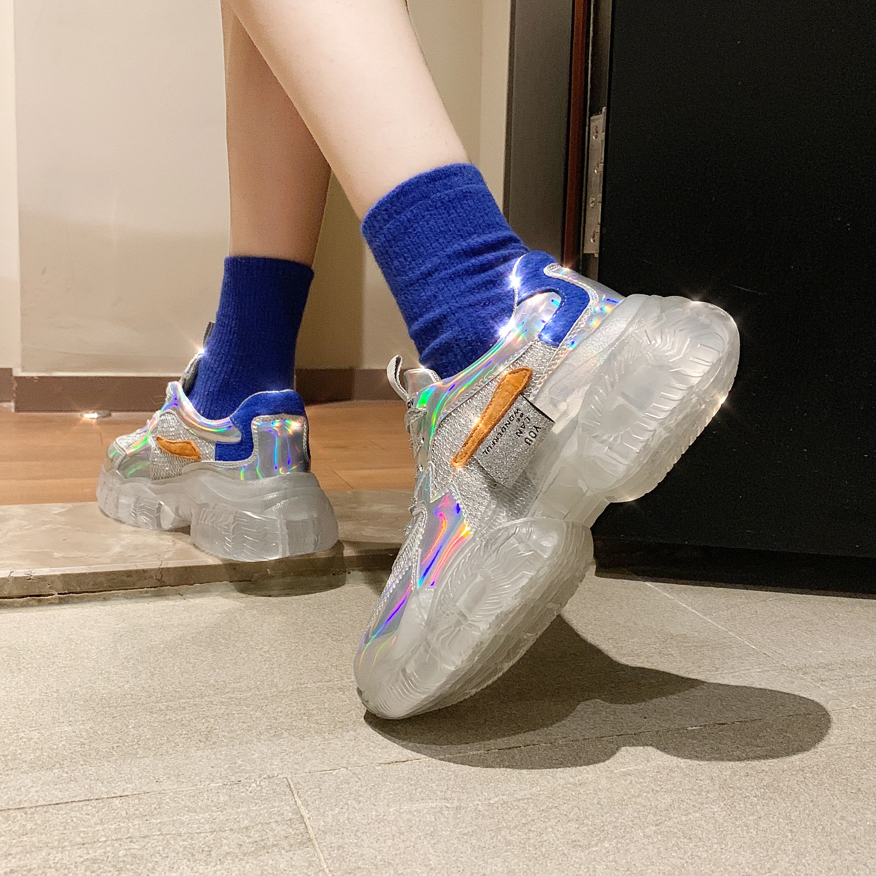 2019 new colorful crystal thick-soled jelly sports shoes