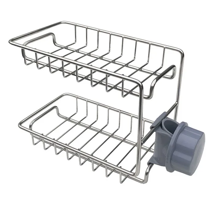 

Stainless steel kitchen sink faucet rack/double layer sponge storage rack