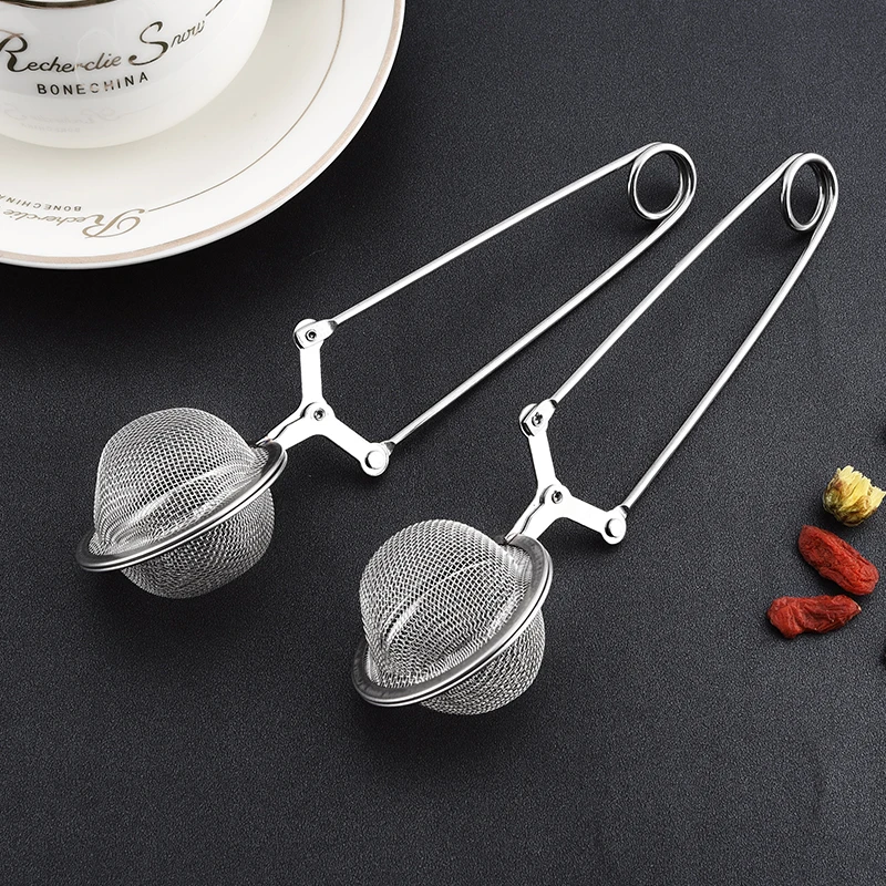 

Kitchen Tool Tennis tea Ball Stainless Steel Custom Mesh Tea Infuser with Handle Spice Mesh Ball Strainer, Silver