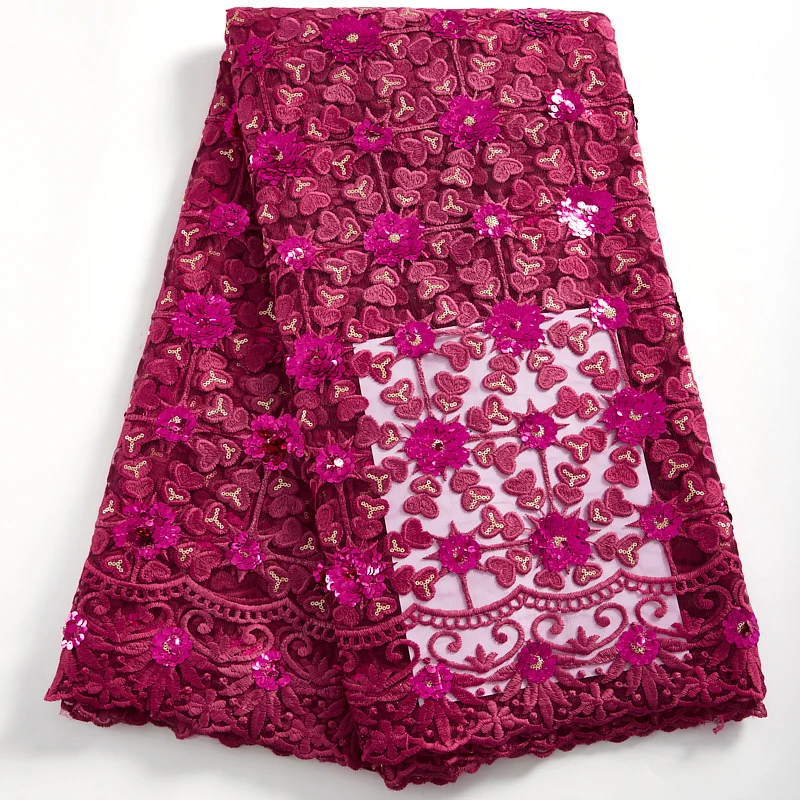 

Latest African Lace Fabric Dubai Red French Lace Fabric High Quality Tulle Net Lace Fabric With Sequins For Wedding Dress 2412