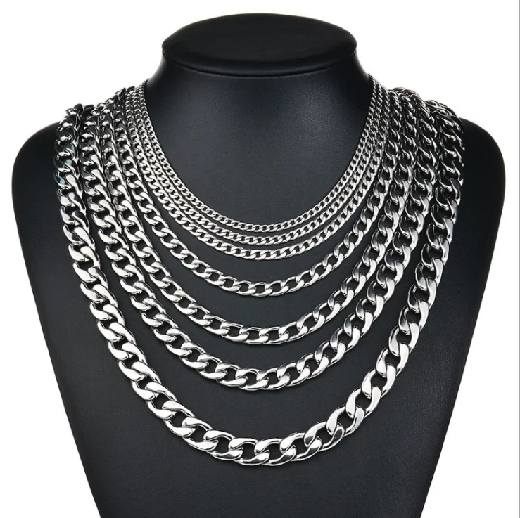 

Accessories Fashion 2019 Silver Gold Filled Solid Curb Chains Link Men Stainless Steel Necklace For Male Female