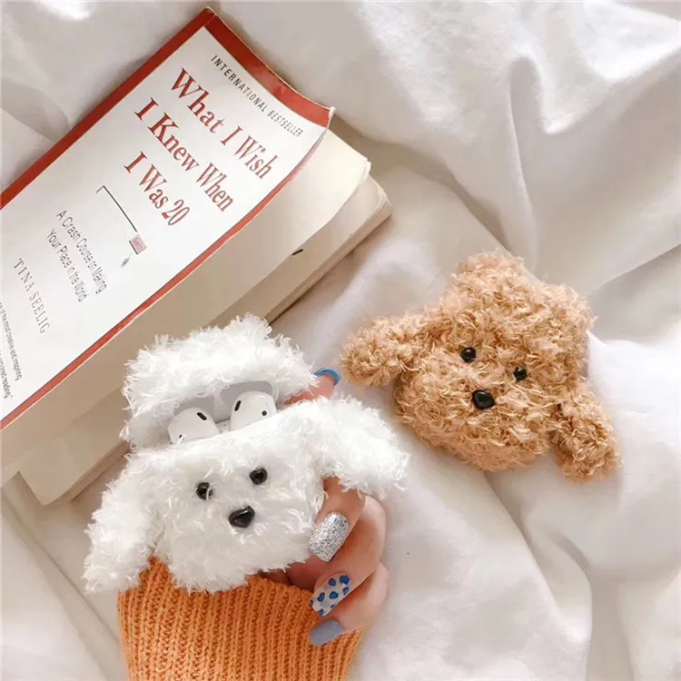 

Hot Selling Cute 3D Cartoon Teddy Dog Plush Earphone Cases For Airpods 1 2 Wireless Headphone Protective Cover