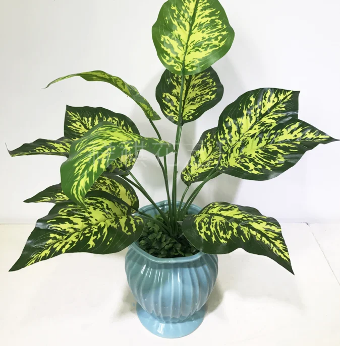 

Factory direct sale indoor plant 12 leaves artificial caladium bush greenery plant for wall scene decoration