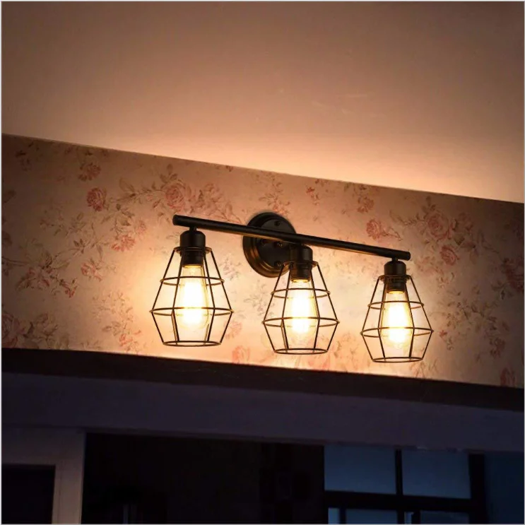 Amazon Hot Selling American Style Retro Wrought Iron Industrial Wall Lamp Creative Restaurant Cafe 2 Head LED Wall Lights