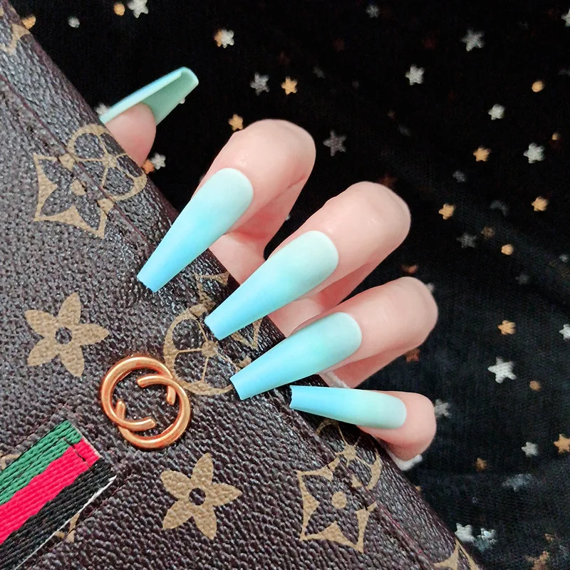 

24 Pcs press on nails 2021 DIY nail art solid colour matte coffin Ballerina style acrylic false nail tips