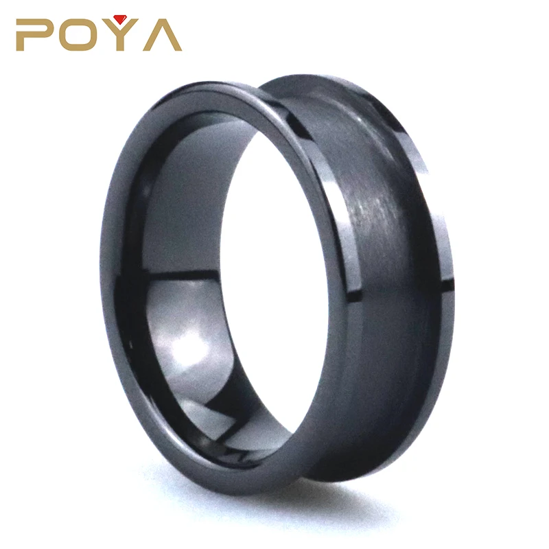 

Poya 8mm Comfort Flat Edge Single Wide Channel Inlay Black Ceramic Ring Core