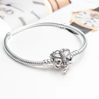 

High quality bracelets 925 sterling silver fit European pandora bracelet jewelry Butterfly clasp snake chain bracelet