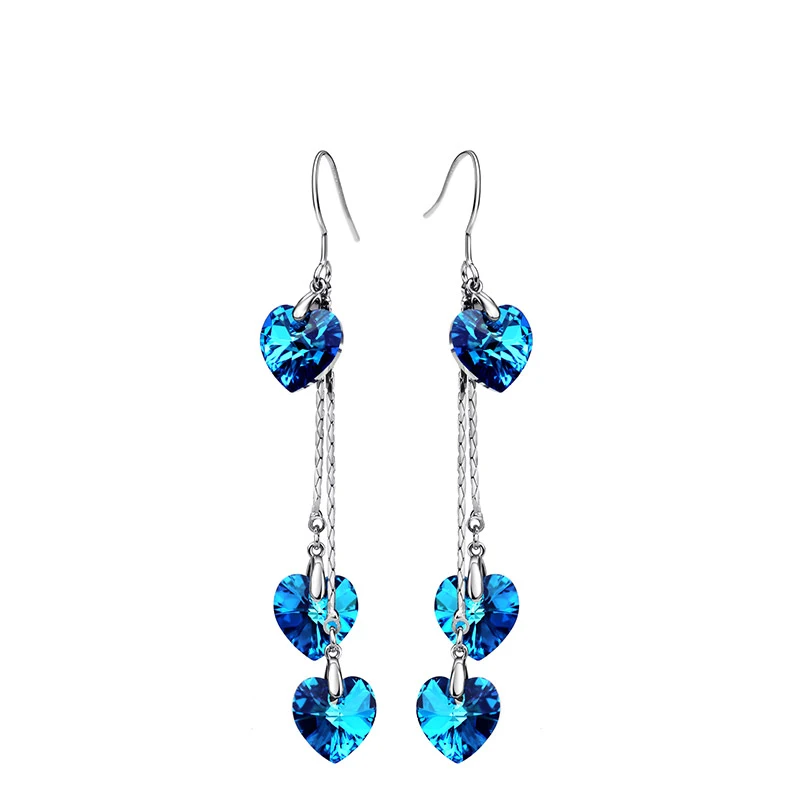 

Bermuda Blue Rhodium Heart Shaped Stones Crystal Earrings Hoop Earrings